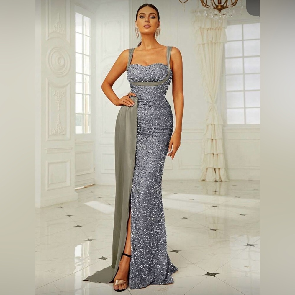 SHEIN Silver Sequin One Shoulder Dress